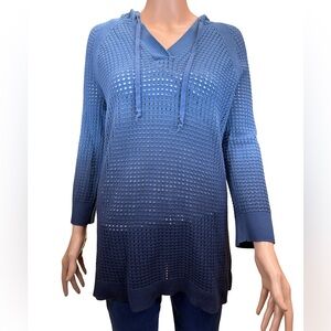 Sejour Perforated Blue Hooded Swim Cover-Up 1X